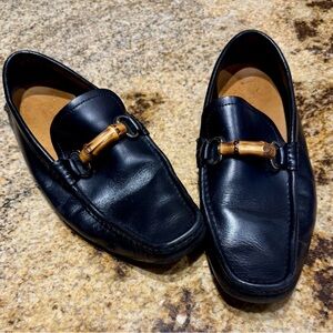 Men's Gucci Black Leather Loafers with Bamboo Detail